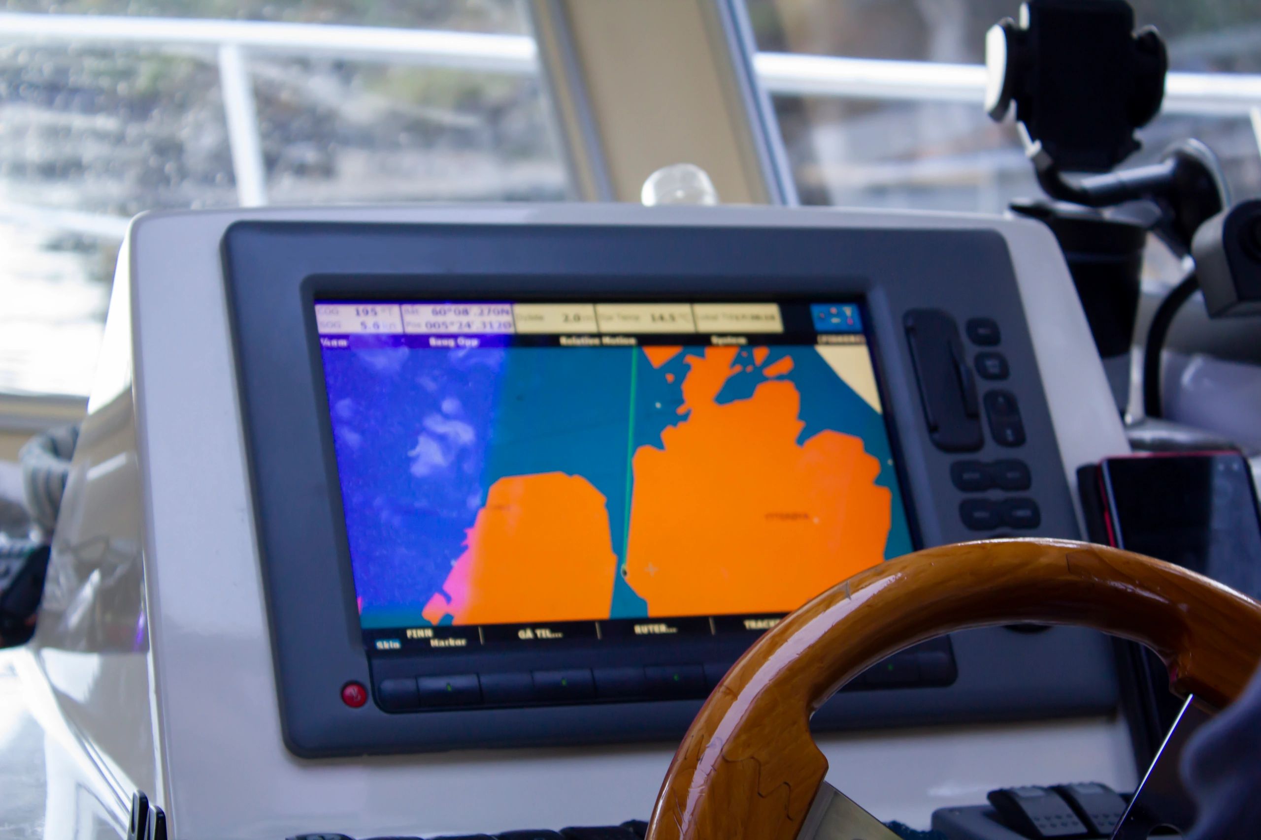 Yacht navigation system display at helm
