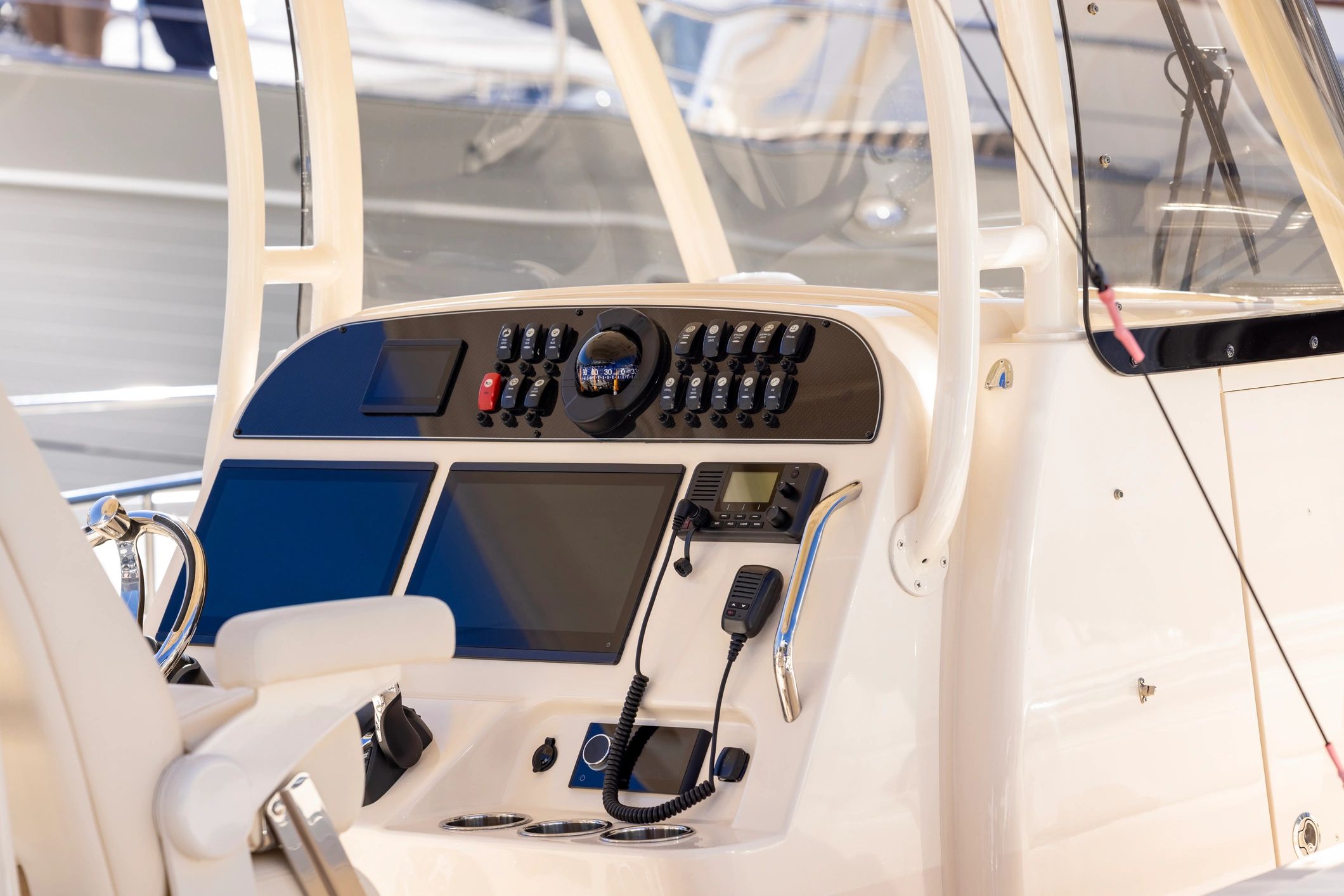 Marine helm control panel and navigation electronics